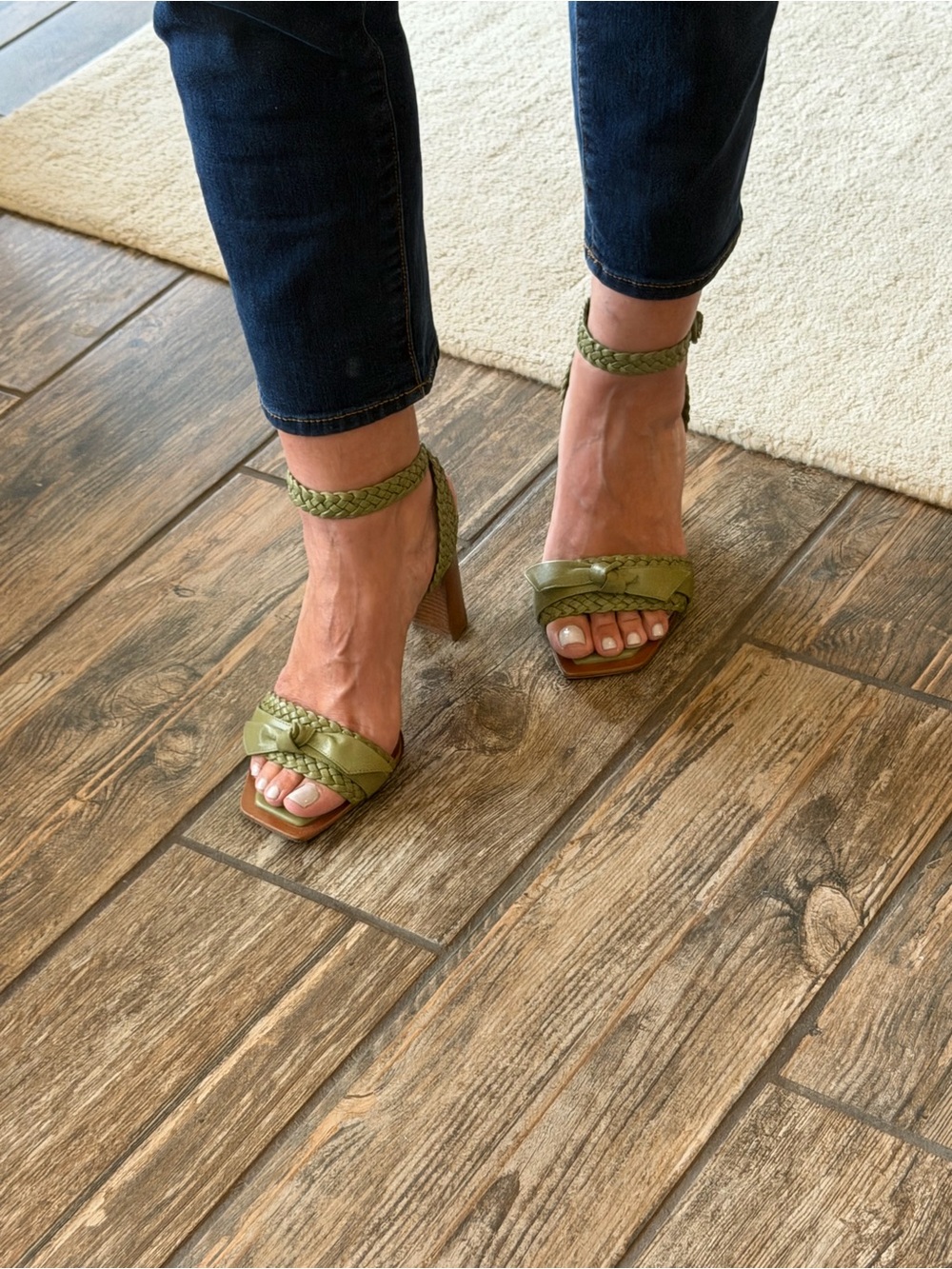 Alexandre Birman Olive Green Leather Block Heel Sandals - Picture 11 of 12